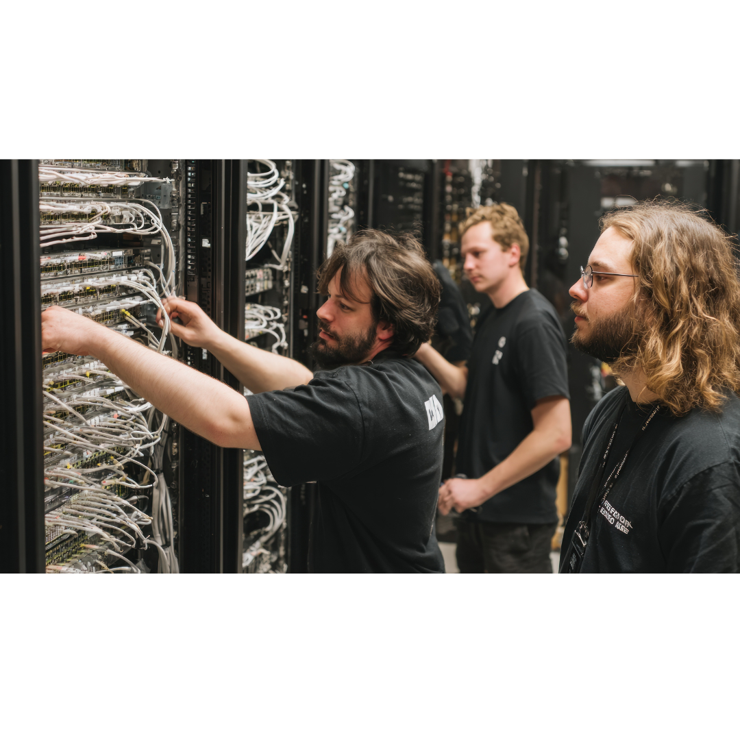 Professional technicians working on integrated systems